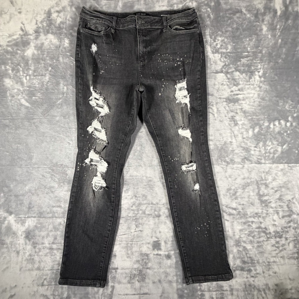 Judy Blue Jeans Womens 15/32 Black Denim Stretch Boyfriend Fit Distressed Grunge